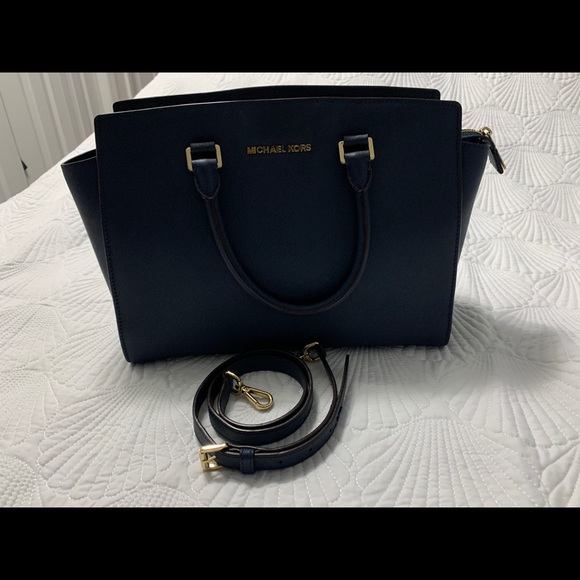 Selma Medium Saffiano Leather Satchel (Navy Blue) - Picture 6 of 10